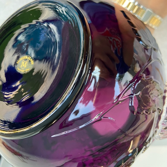 Mosser glass with clear handle, cable grape amethyst pitcher floral leaf pattern - Picture 13 of 16